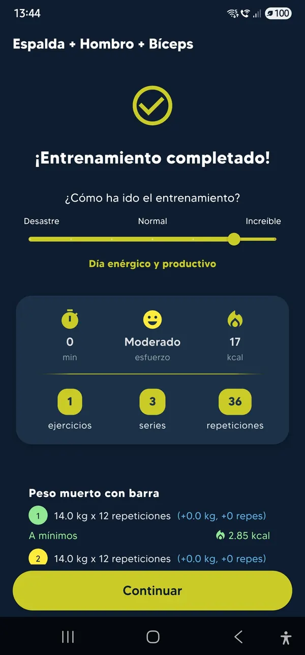 Resumen del entrenamiento completado